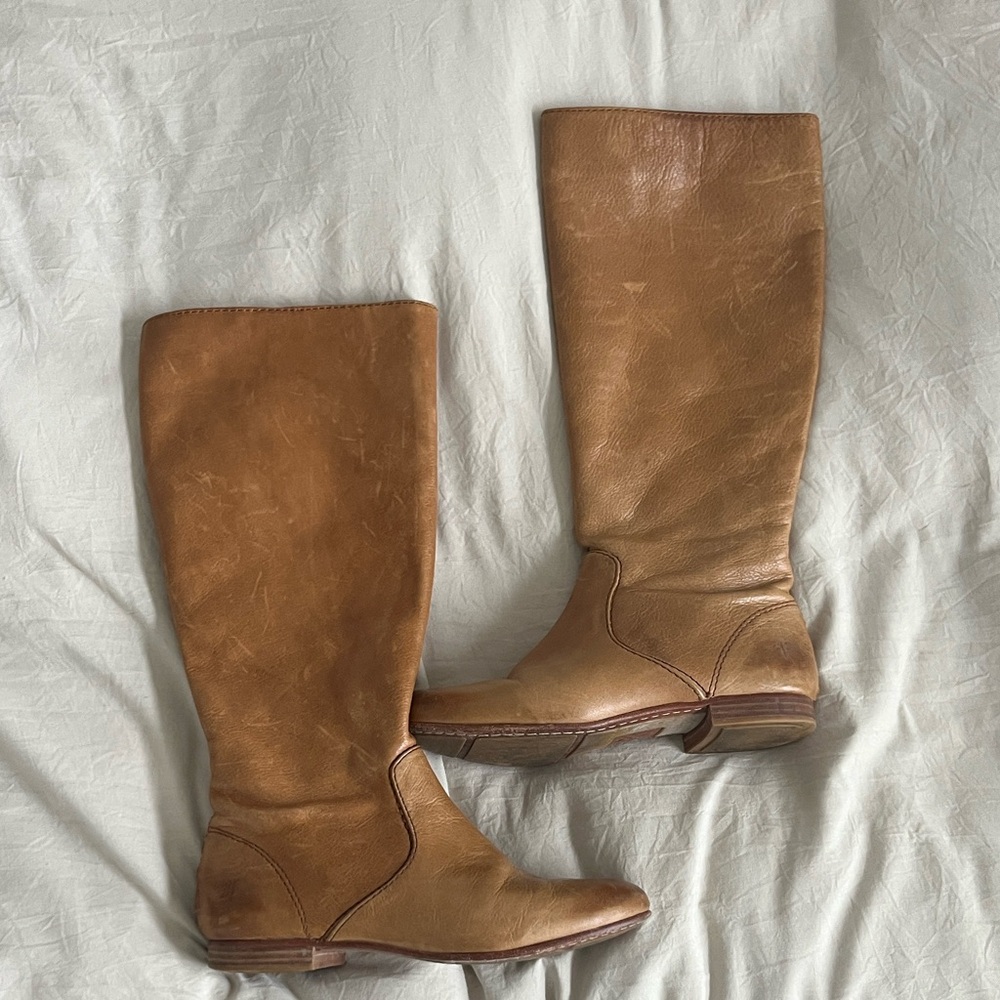 Frye Jillian Pull on Classic Tall Leather Riding Boots - Tan